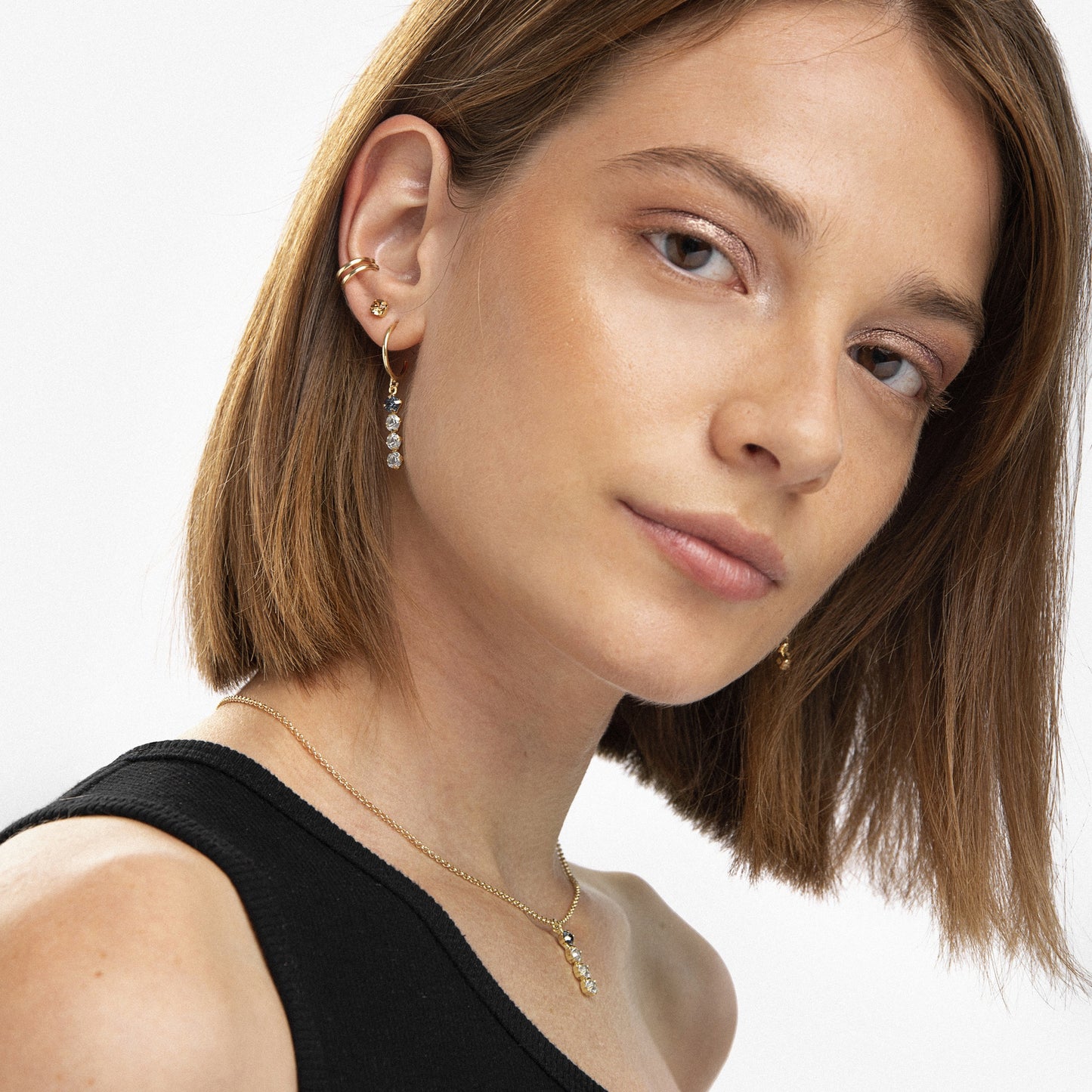 Pendientes aro Fadhila cristal en Plata baño Oro