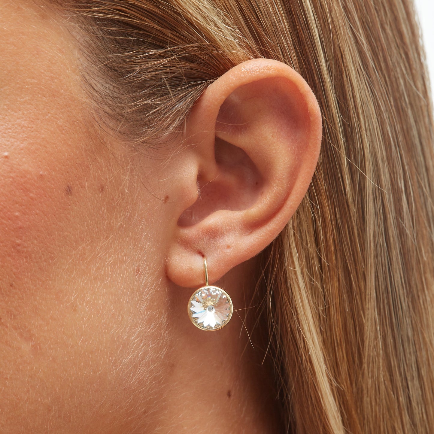 Pendientes cortos Basic Pendientes gancho cortos 11,5mm círculo cristal en Plata baño Oro