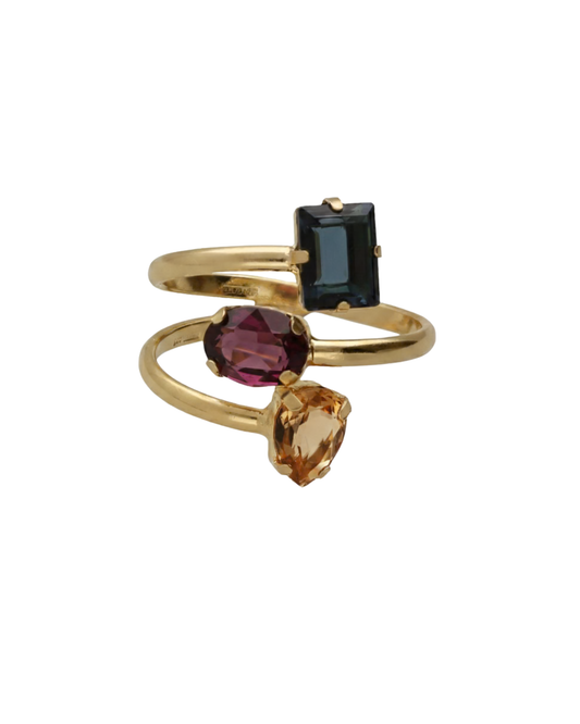 Anillo ajustable espiral Borea con cristal multicolor en Plata baño Oro