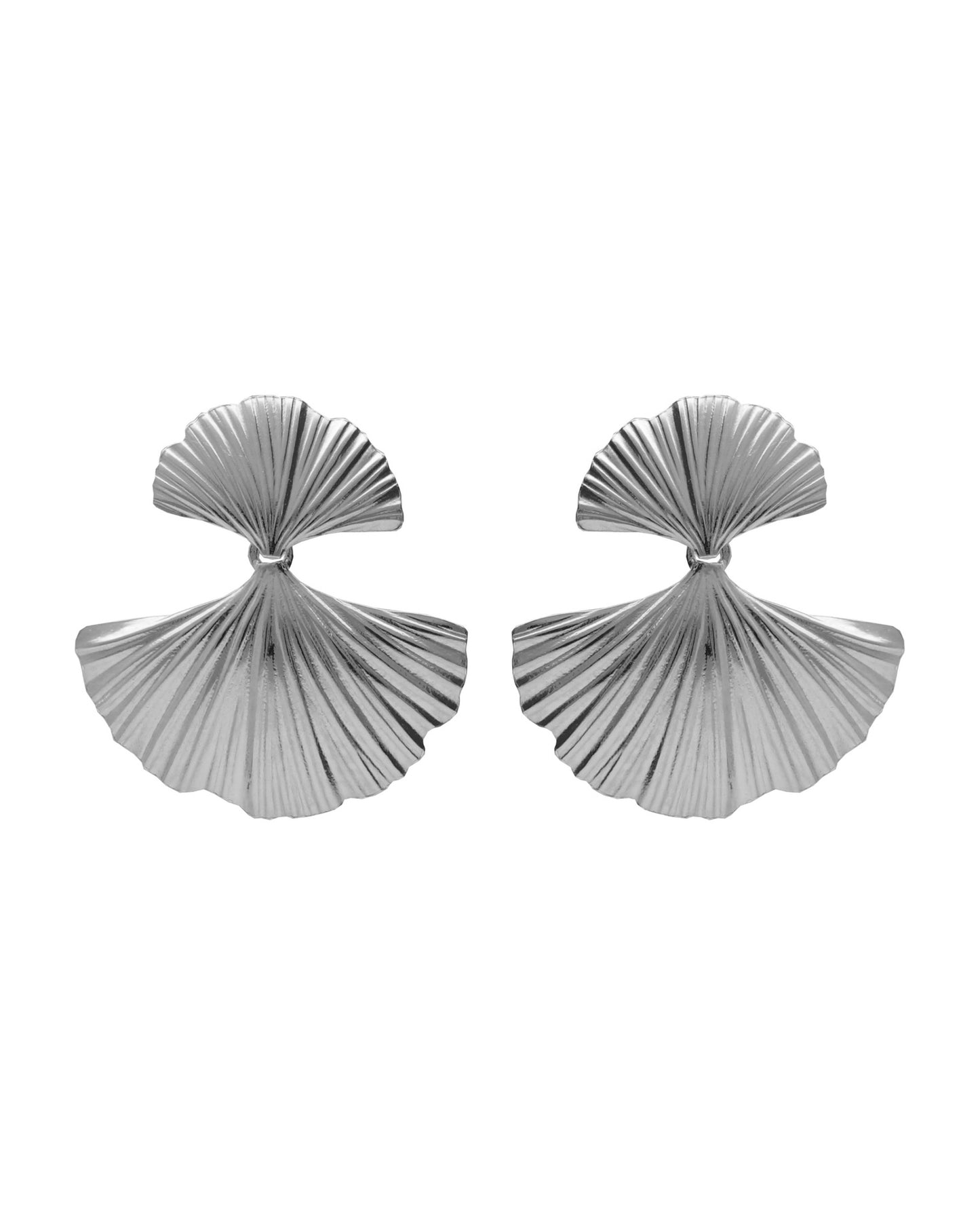 Pendientes corto Eau abanico doble en Plata