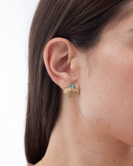 Pendientes botón Azure gota textura con cristal azul en Plata baño Oro