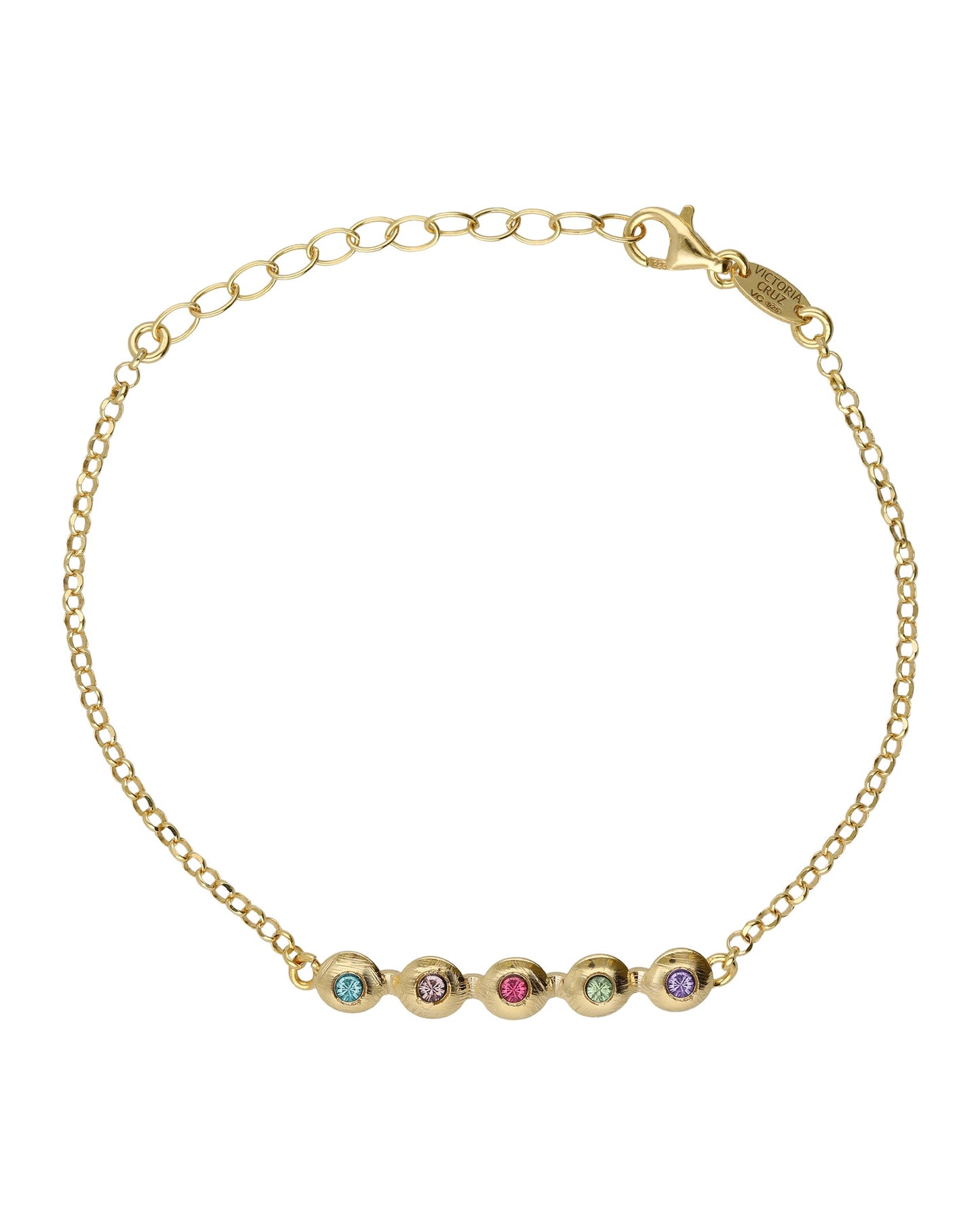 Pulsera textura círculo Bruma con cristal multicolor en Plata baño Oro