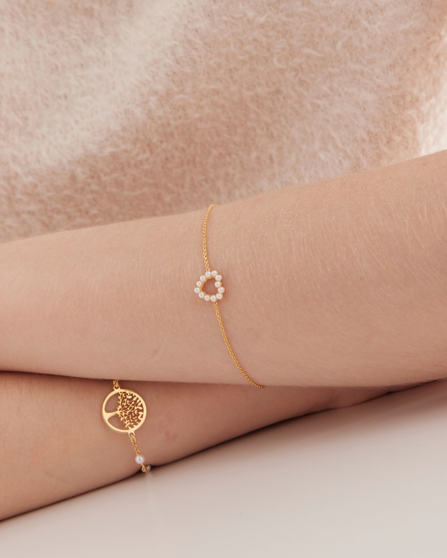 Pulsera árbol de la vida Sera con perla en Plata baño Oro