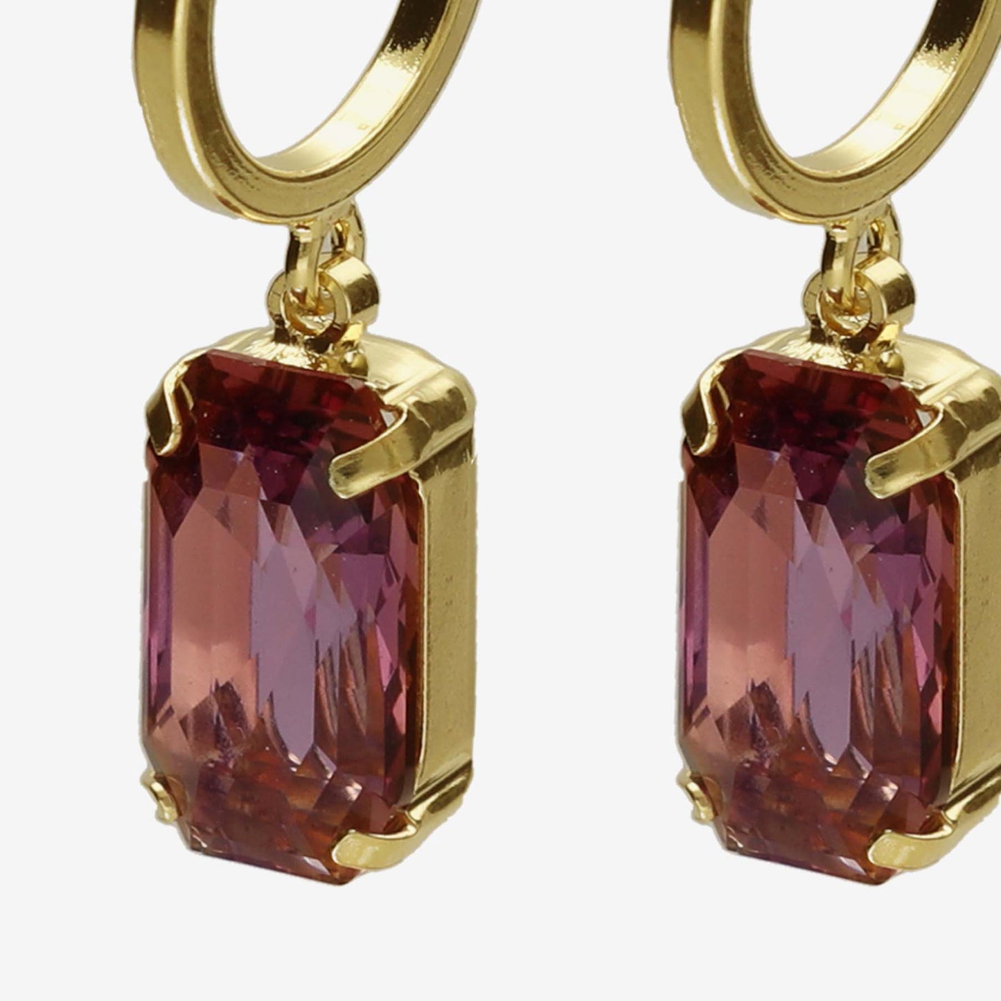 Pendientes aro Inspire rectángulo cristal en Plata baño Oro