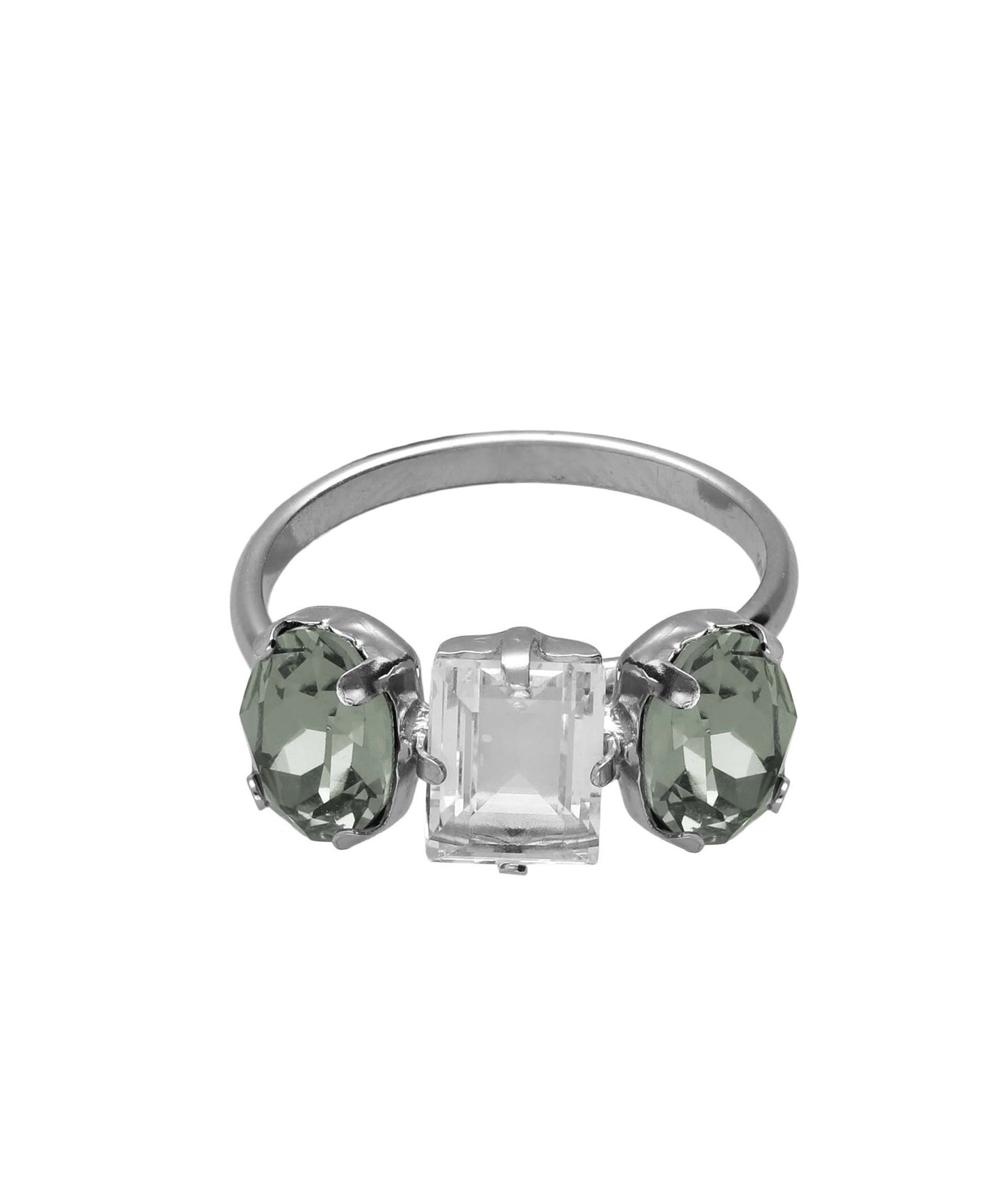 Anillo ajustable oval Ombra con cristal en Plata baño Rodio