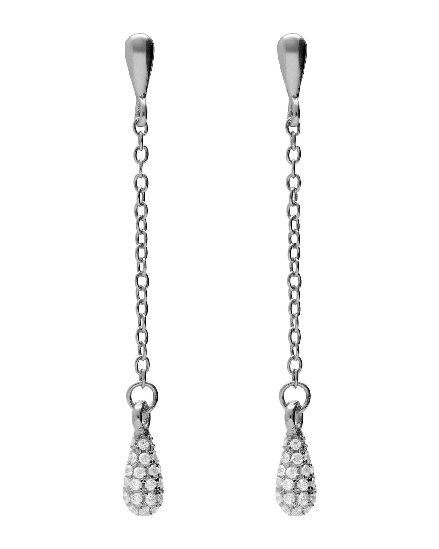 Pendientes largos Lux gota con circonita blanca en Plata