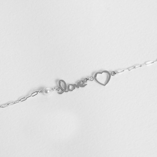 Pulsera Enamora corazón perla en Plata