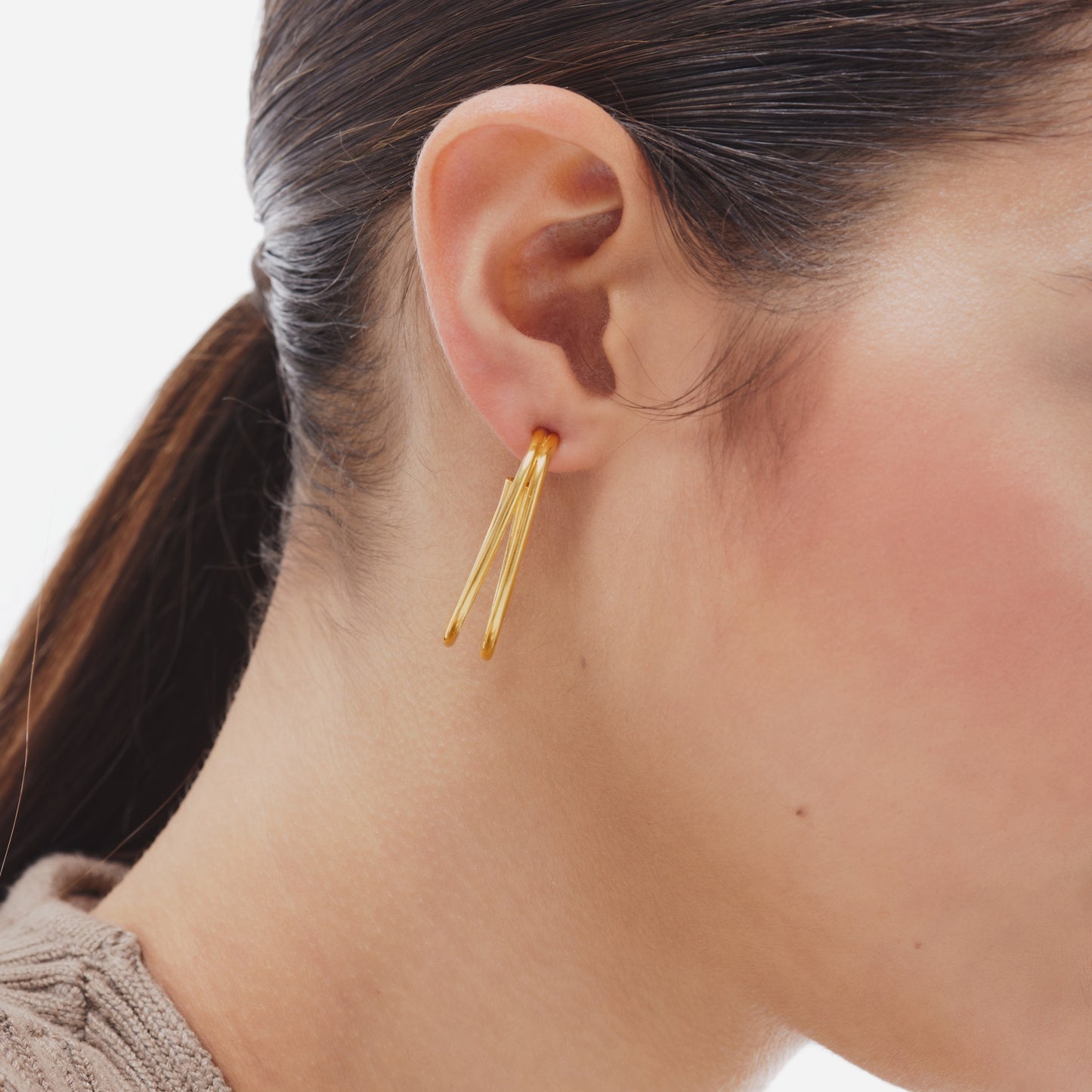 Pendientes aro Copenhagen bicolor gota en Plata