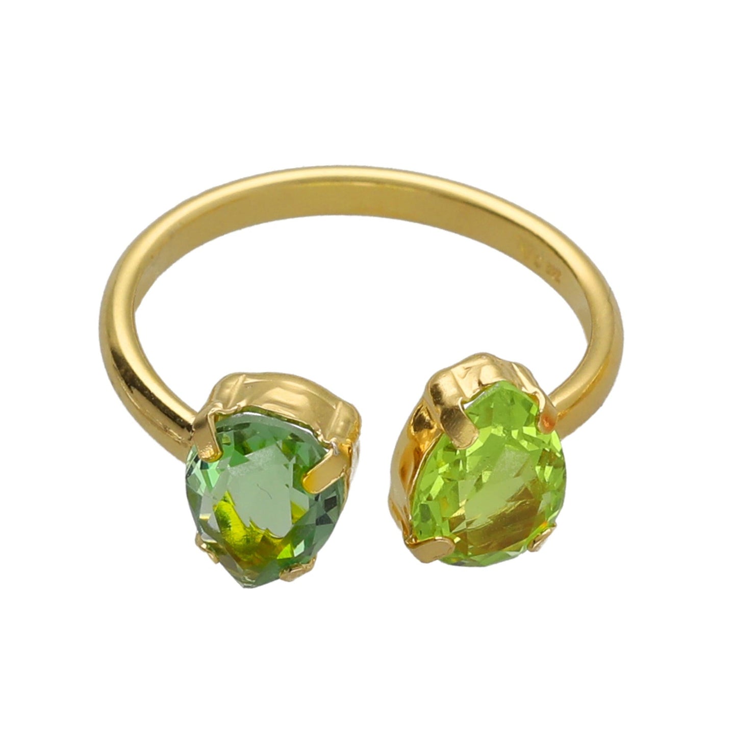 Anillo ajustable Glory lágrima cristal verde en Plata baño Oro