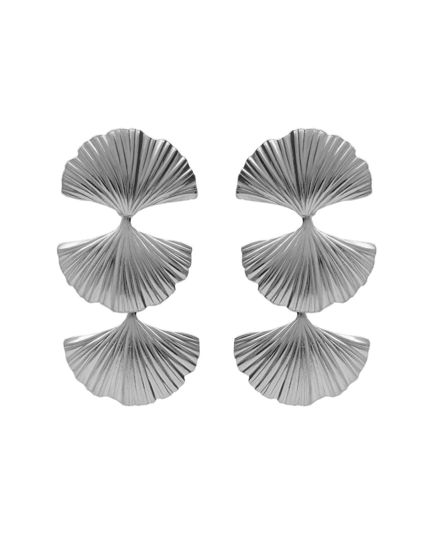 Pendientes largos Eau abanico triple en Plata