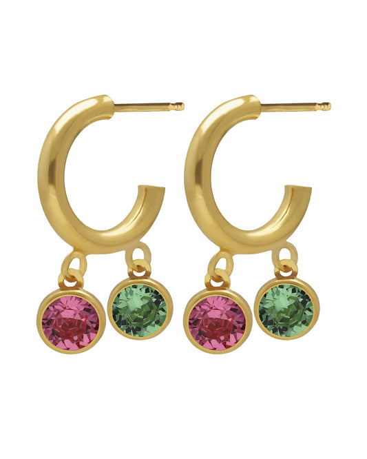Pendientes aro Muá con cristal multicolor en plata baño oro