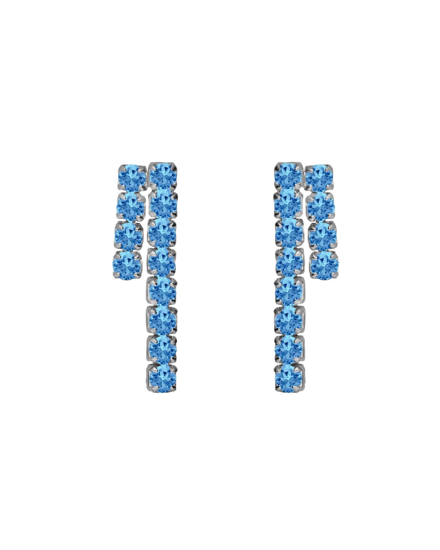 Pendientes cortos Eau con cristales riviere azul en Plata baño Rodio
