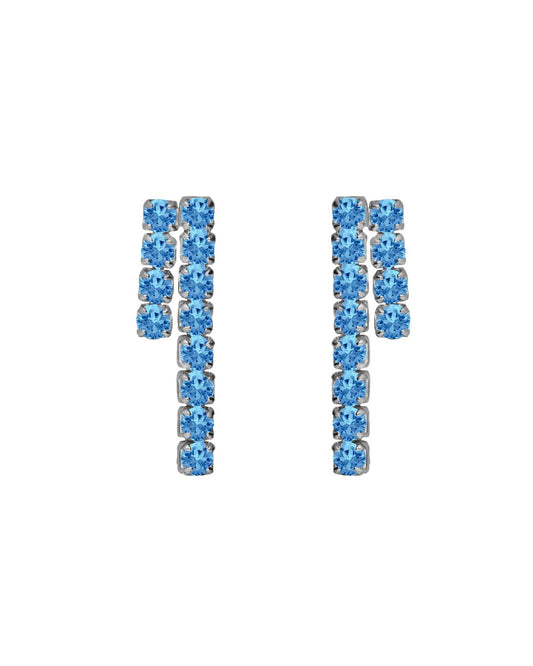 Pendientes cortos Eau con cristales riviere azul en Plata baño Rodio
