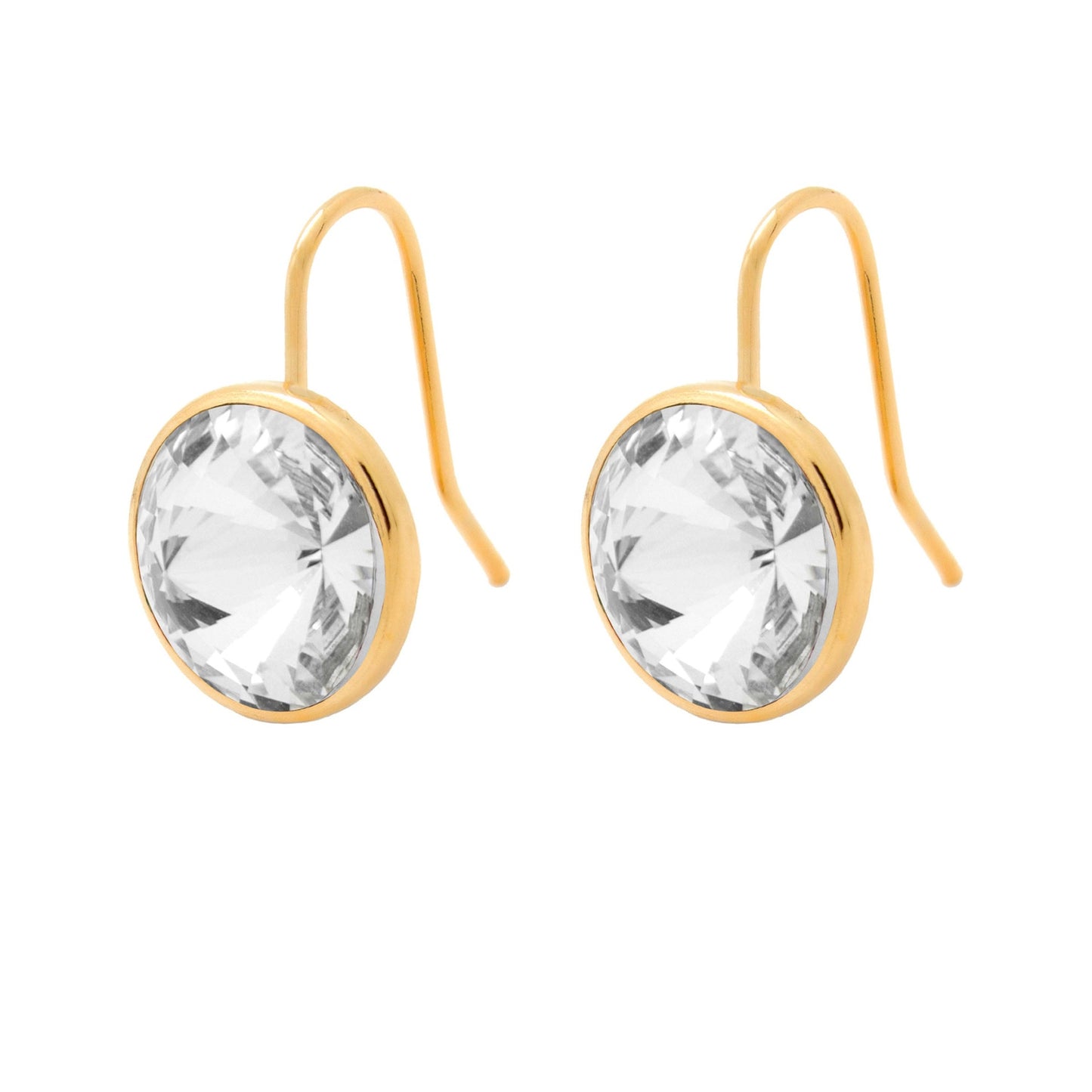 Pendientes cortos Basic Pendientes gancho cortos 15mm círculo cristal en Plata baño Oro