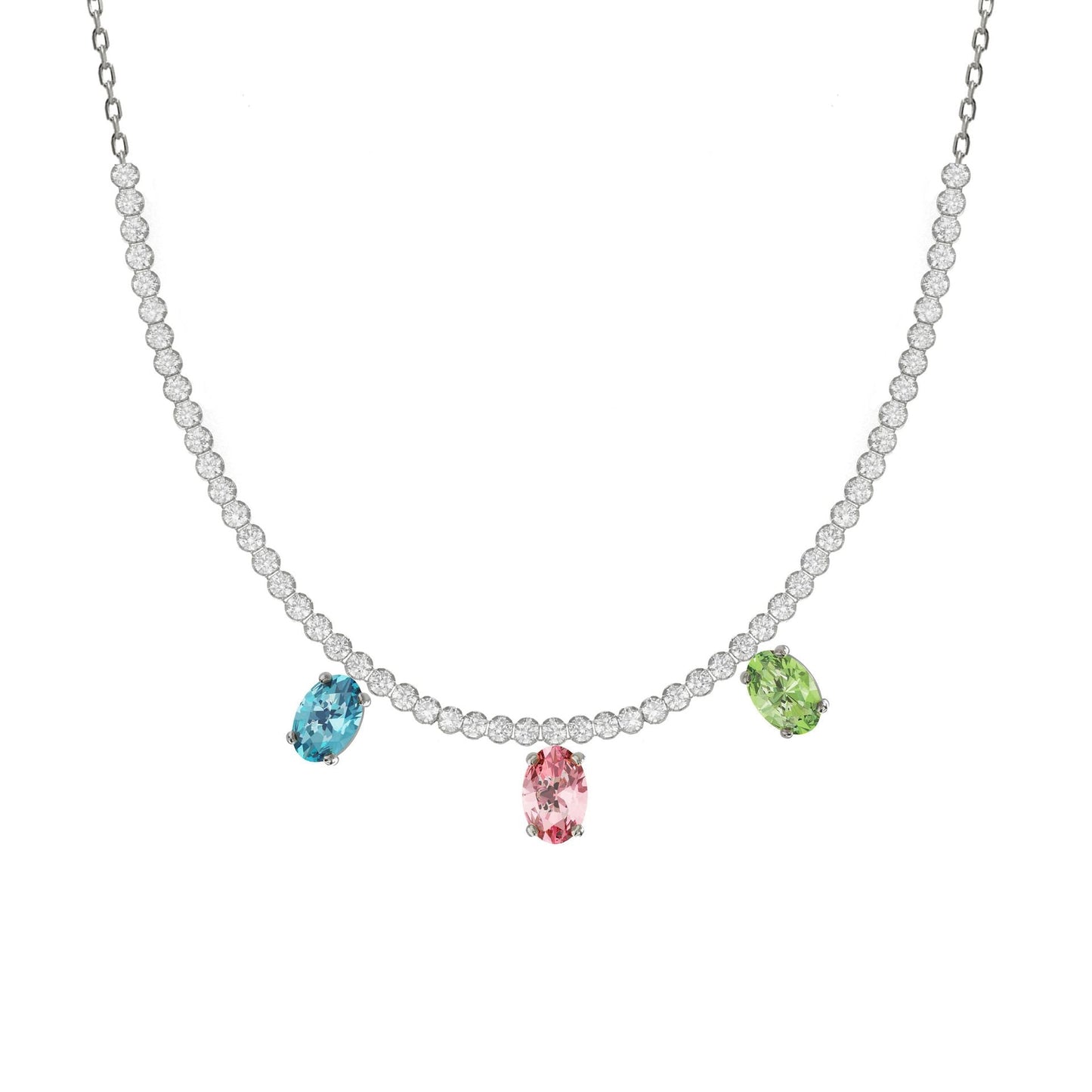 Collar corto Bonjour con cristales riviere multicolor en Plata