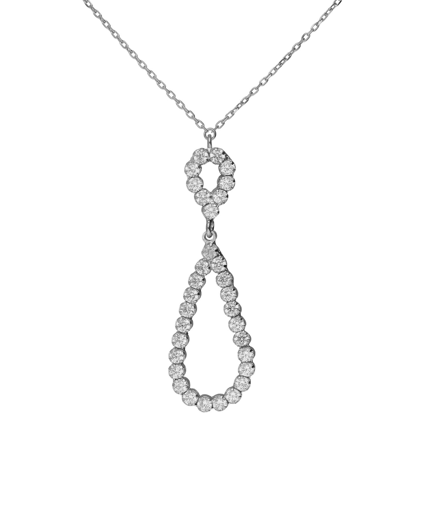 Collar corto lágrima grande Lieve con cristal riviere blanco en Plata baño Rodio