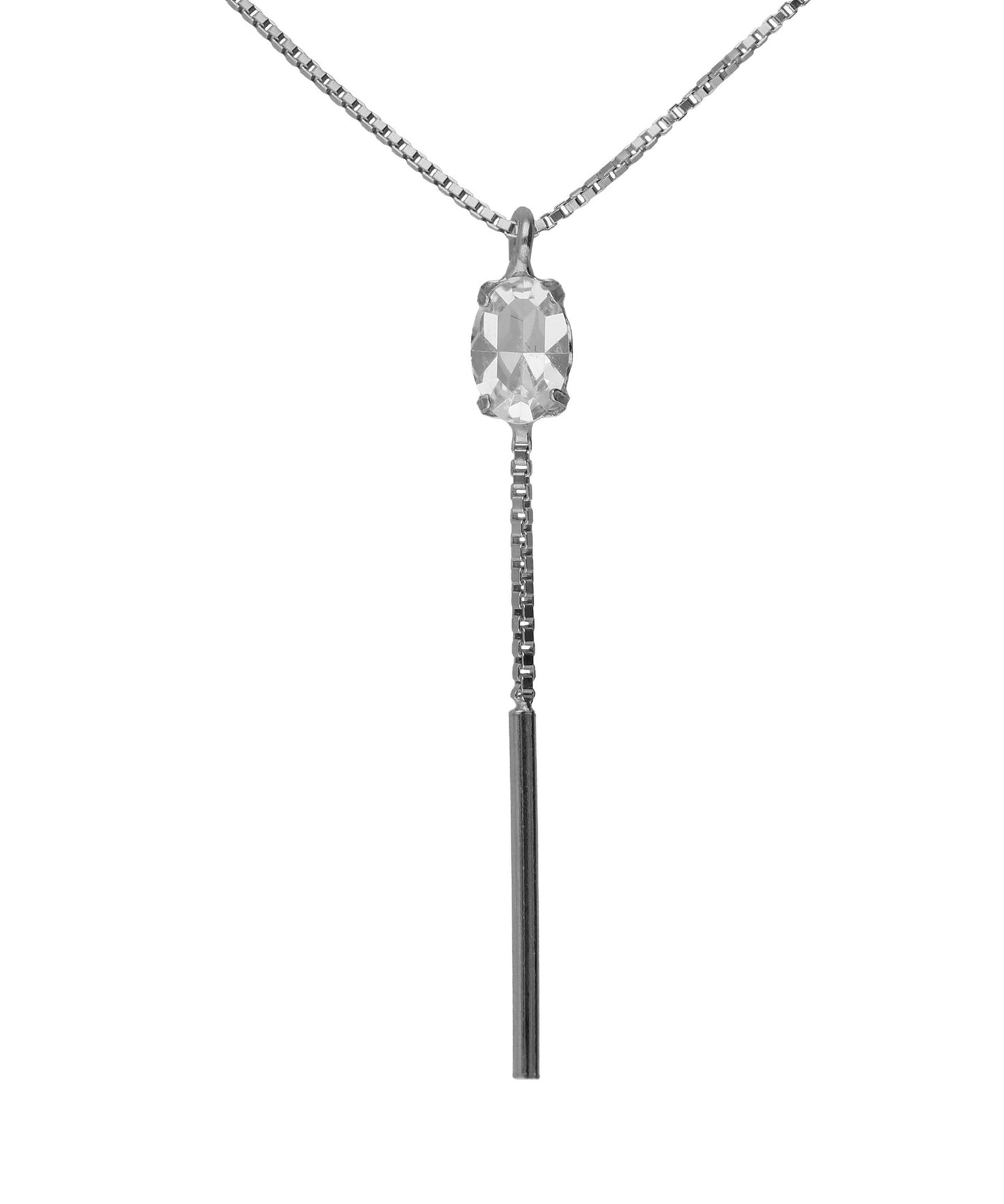 Collar largo oval Lieve con cristal blanco en Plata