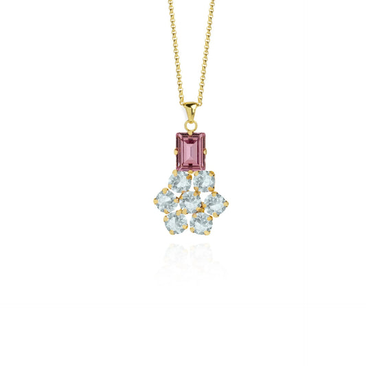 Collar corto Antonella flor cristal rosa en Plata baño Oro