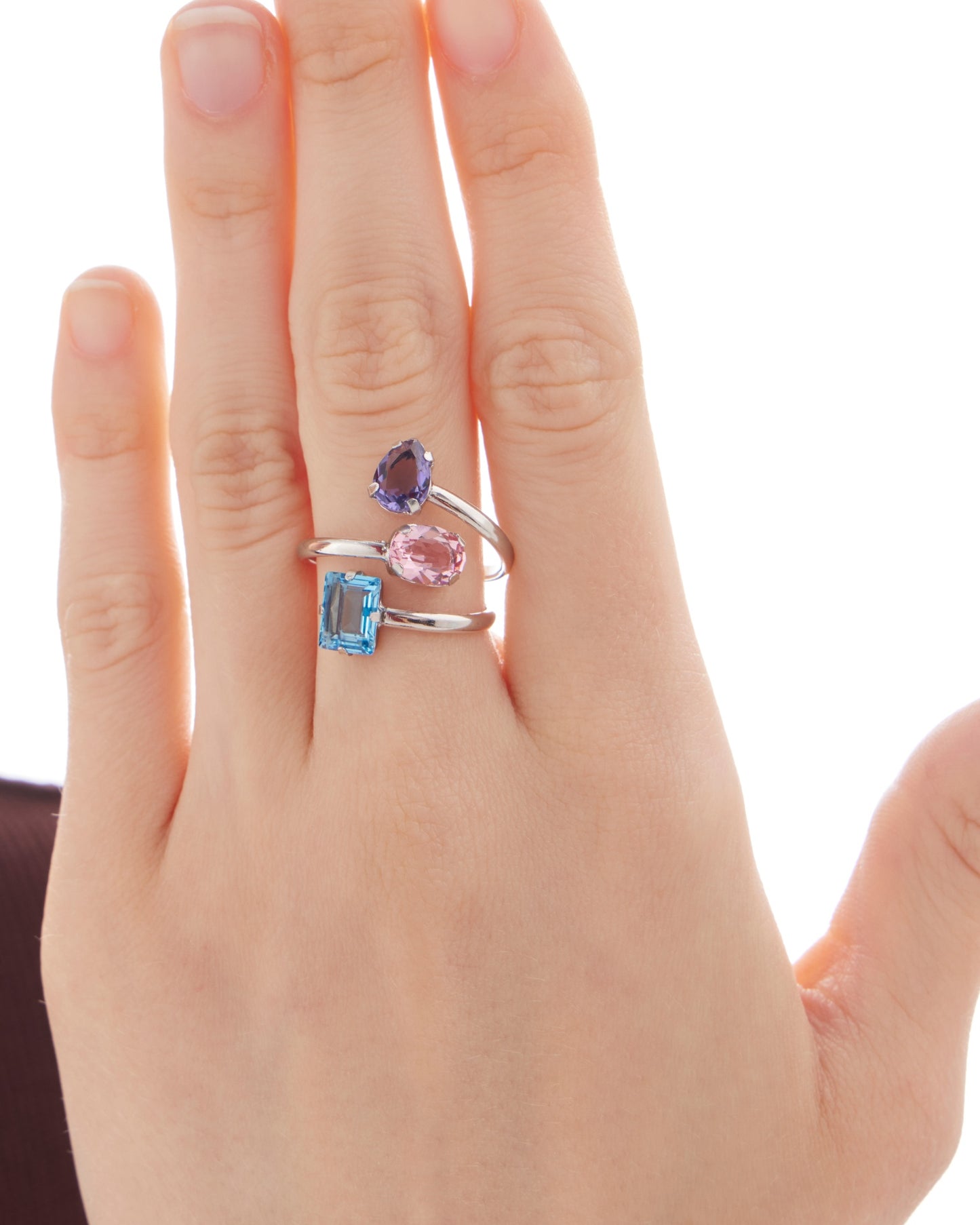 Anillo ajustable espiral Borea con cristal multicolor en Plata baño Rodio