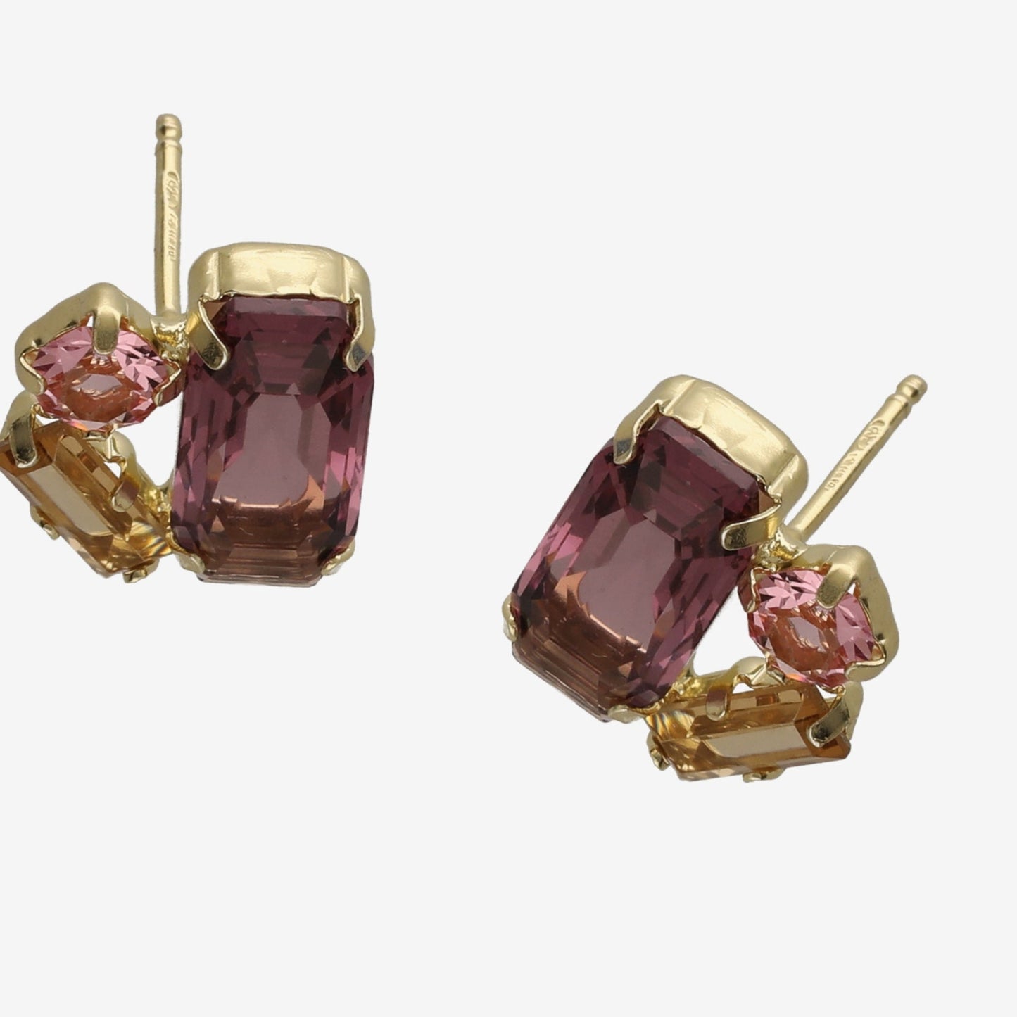 Pendientes botón Inspire rectángulo cristal morado en Plata baño Oro