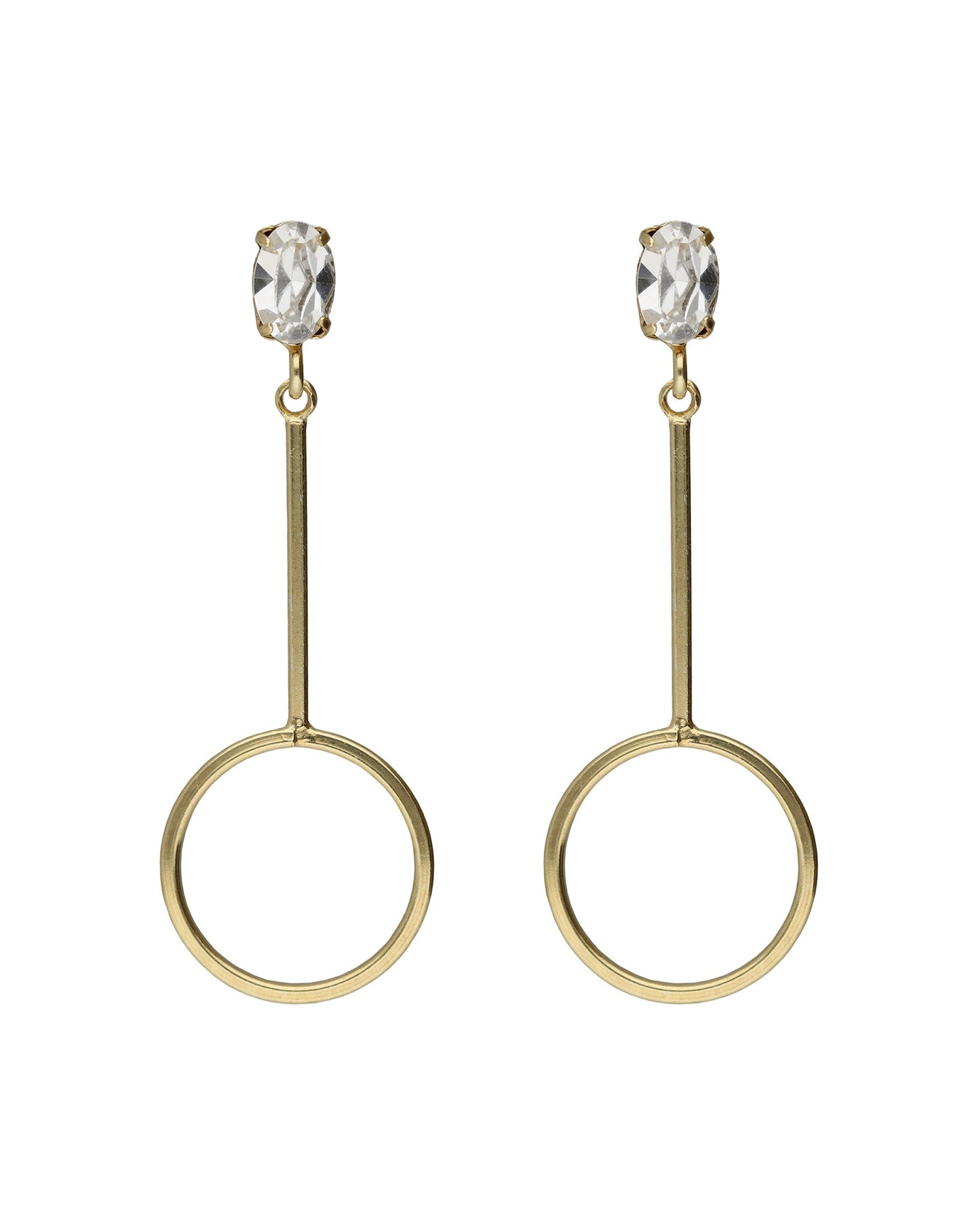 Pendientes largos oval y círculo Lieve con cristal blanco en Plata