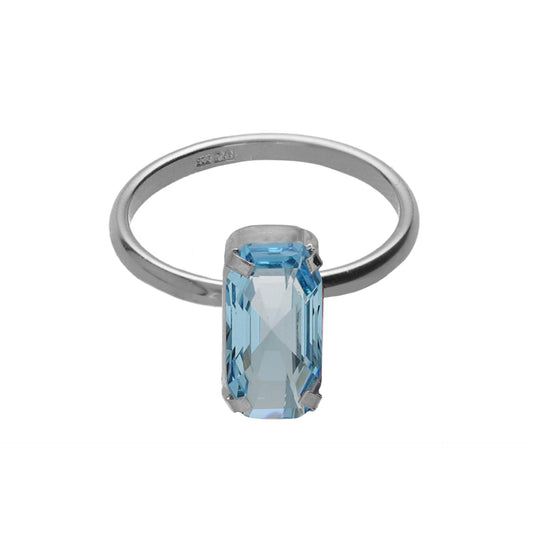 Anillo ajustable Inspire rectángulo cristal azul en Plata baño rodio