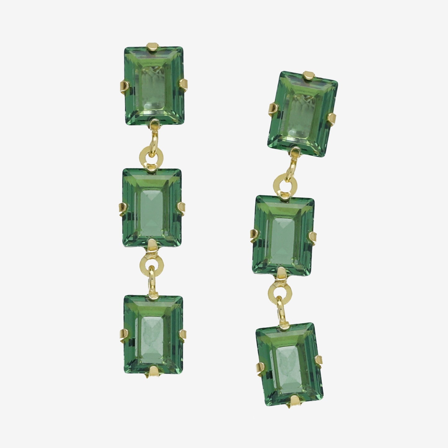 Pendientes largos Chiara rectángulo cristal en Plata baño Oro