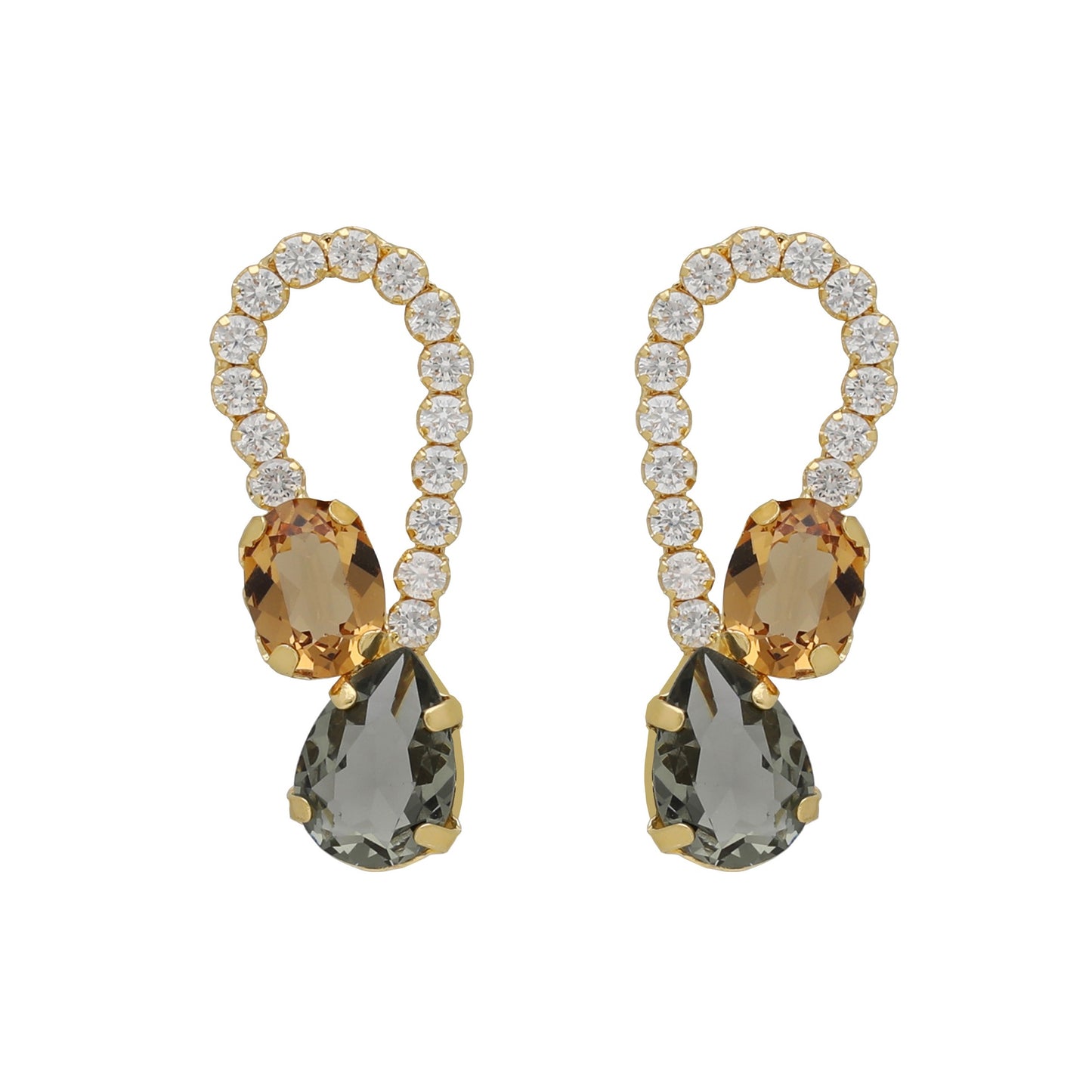 Pendientes cortos Clarity cristal champán en Plata baño Oro
