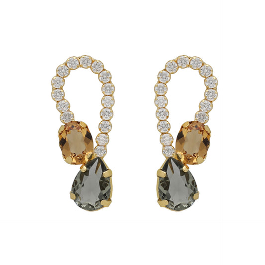 Pendientes cortos Clarity cristal champán en Plata baño Oro