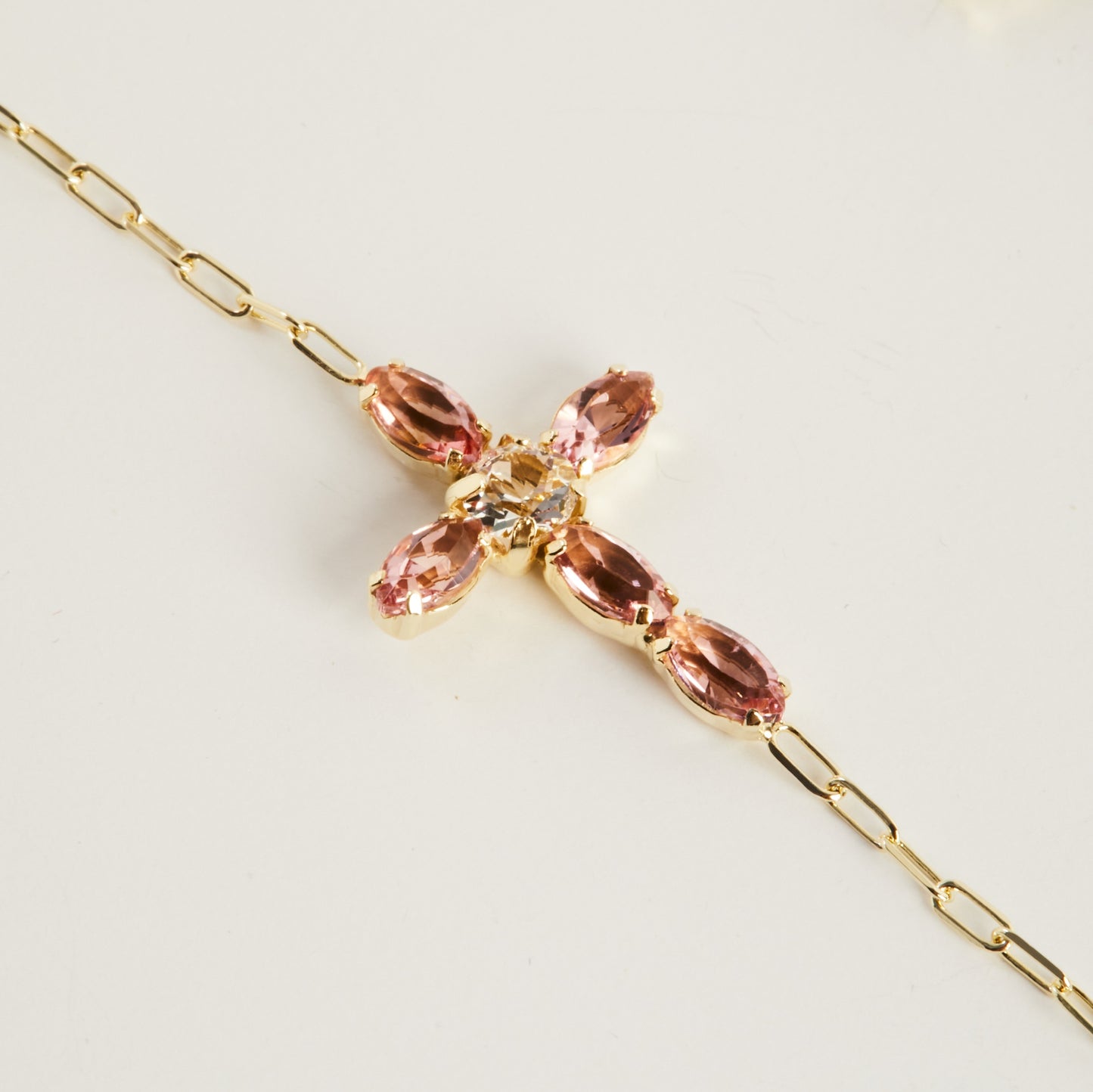 Pulsera Estaciones cruz cristal en Plata baño Oro
