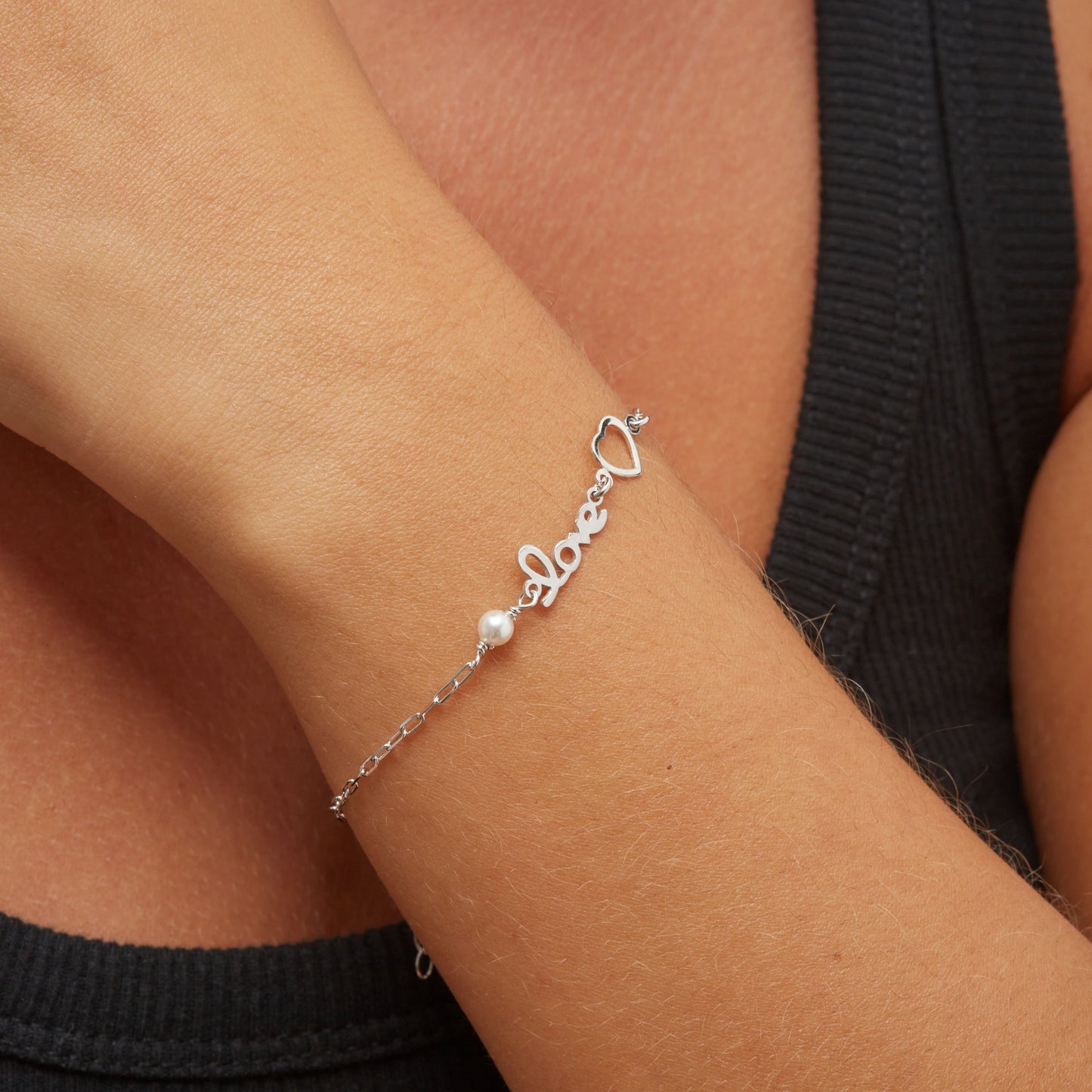 Pulsera Enamora corazón perla en Plata