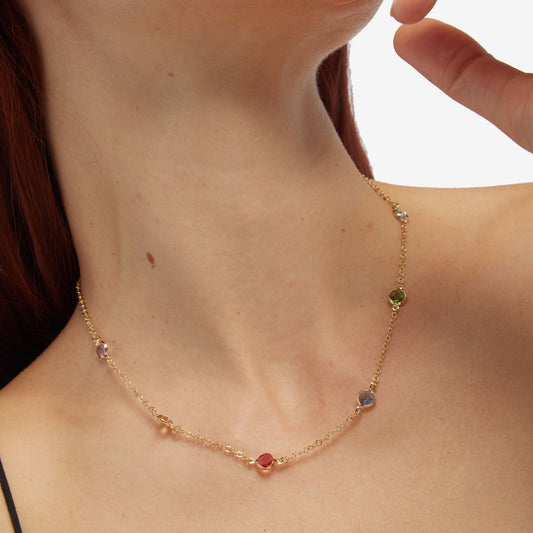 Collar corto Basic círculo 7mm cristal multicolor en Plata