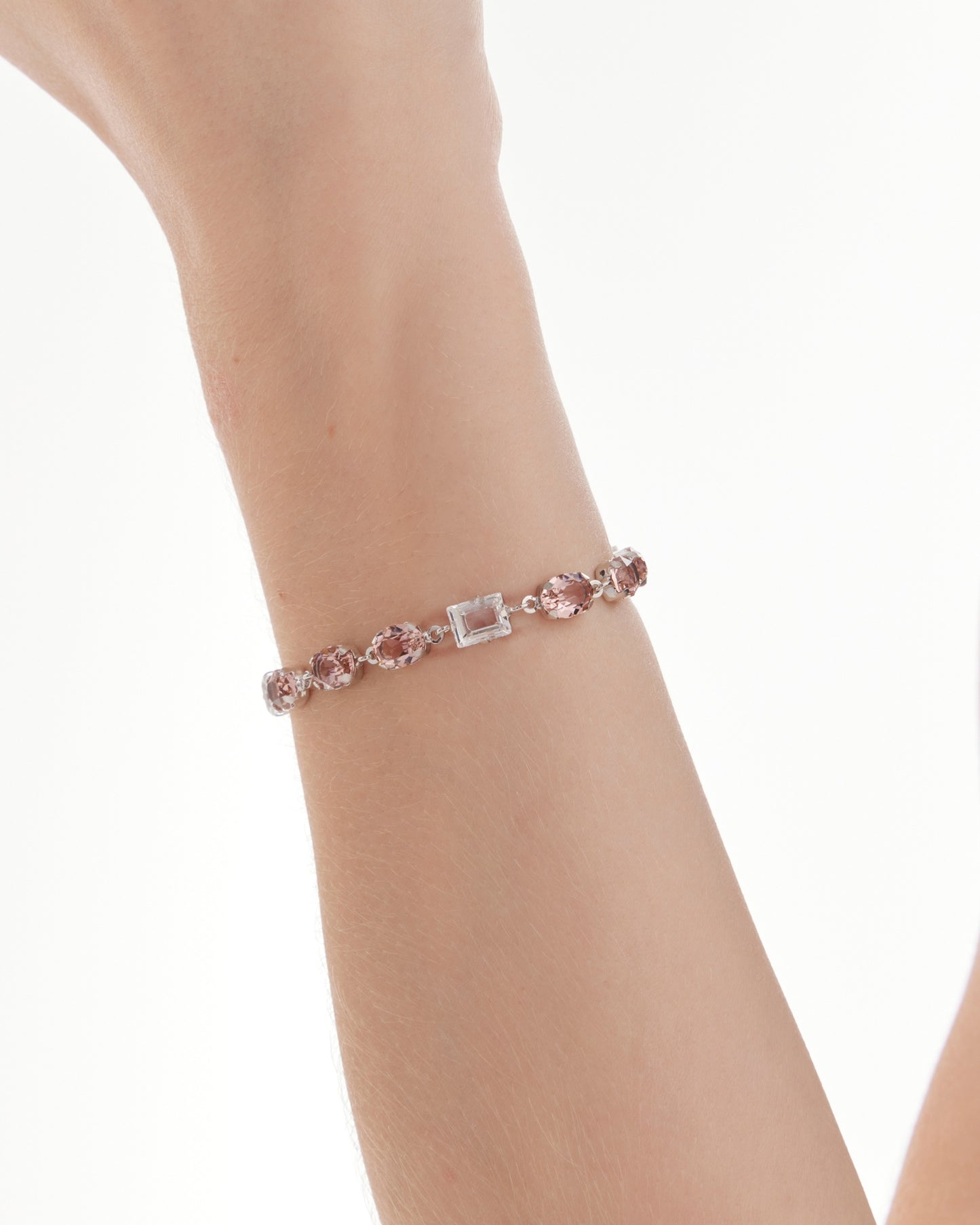 Pulsera oval Ombra con cristal en Plata baño Rodio
