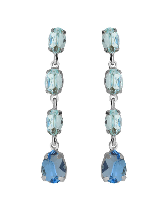 Pendientes largos Eau con cristal azul en Plata baño Rodio