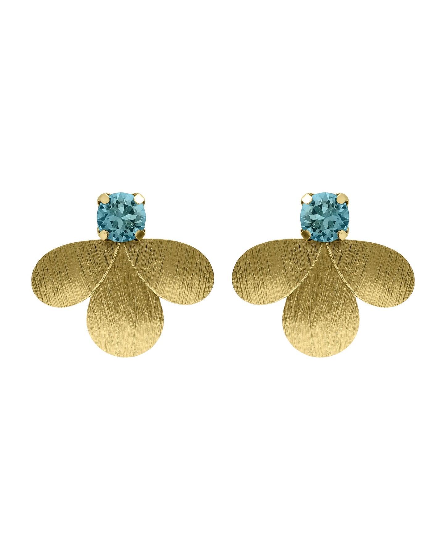 Pendientes botón Azure gota textura con cristal azul en Plata baño Oro