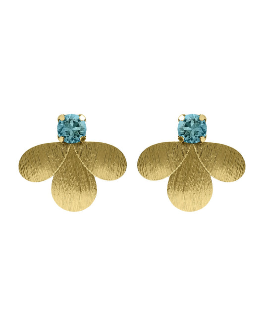 Pendientes botón Azure gota textura con cristal azul en Plata baño Oro
