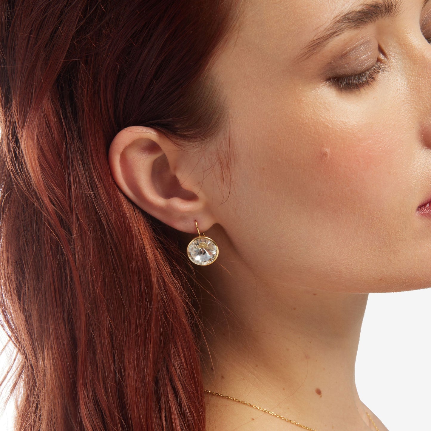 Pendientes cortos Basic Pendientes gancho cortos 15mm círculo cristal en Plata baño Oro