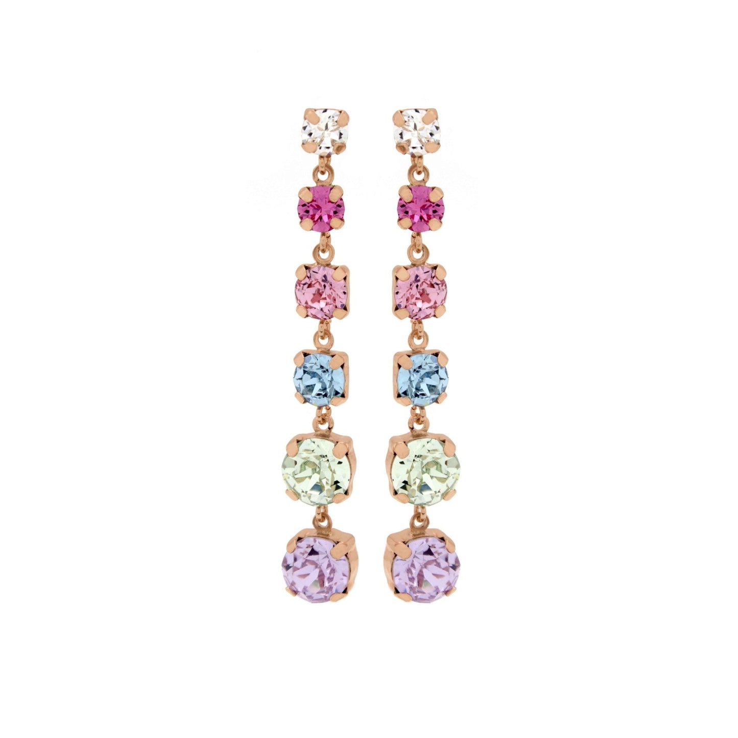 Pendientes largos Celine cristal multicolor en Plata baño Oro Rosa