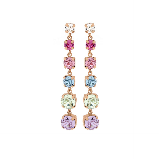 Pendientes largos Celine cristal multicolor en Plata baño Oro Rosa