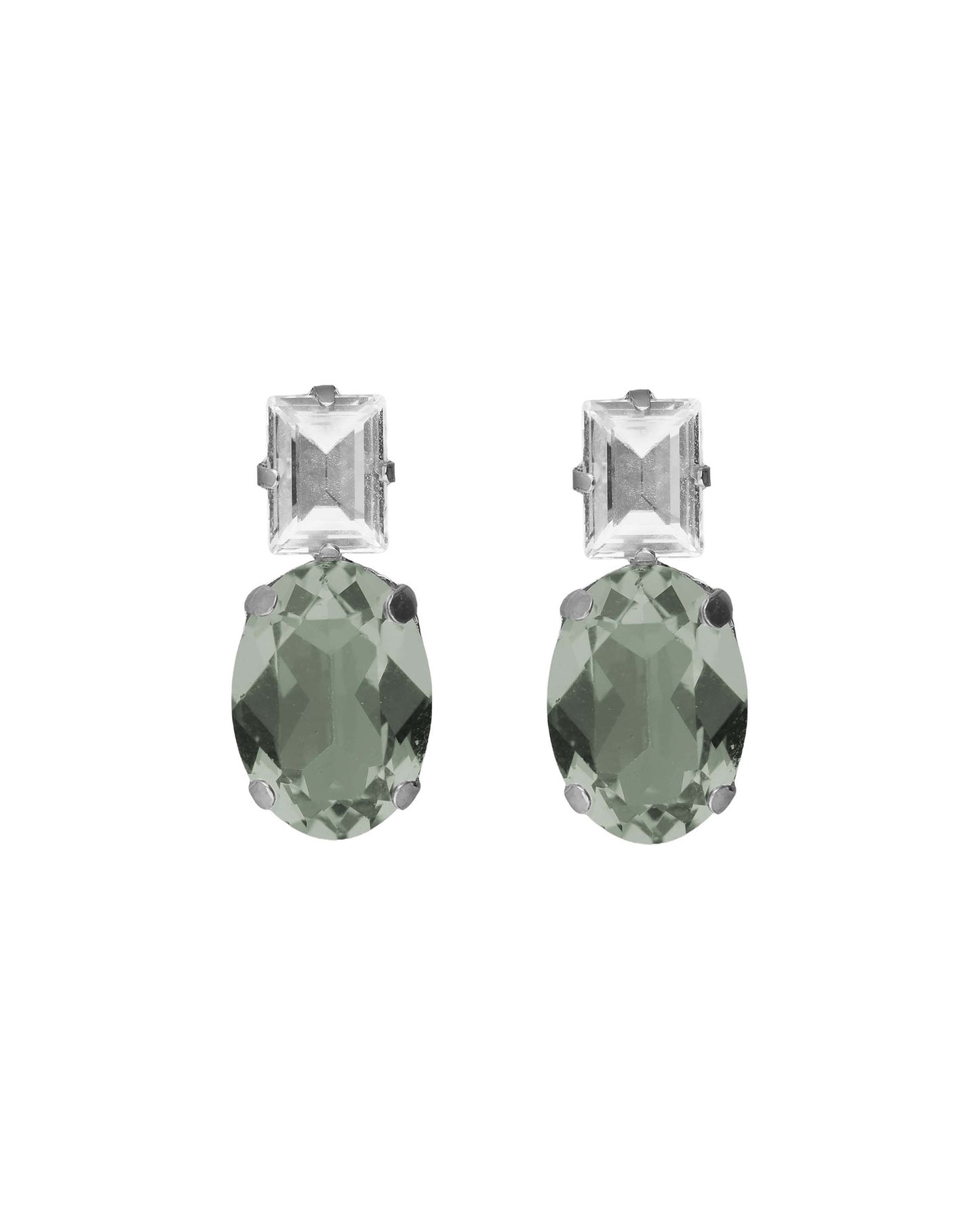 Pendientes cortos oval Ombra con cristal en Plata baño Rodio