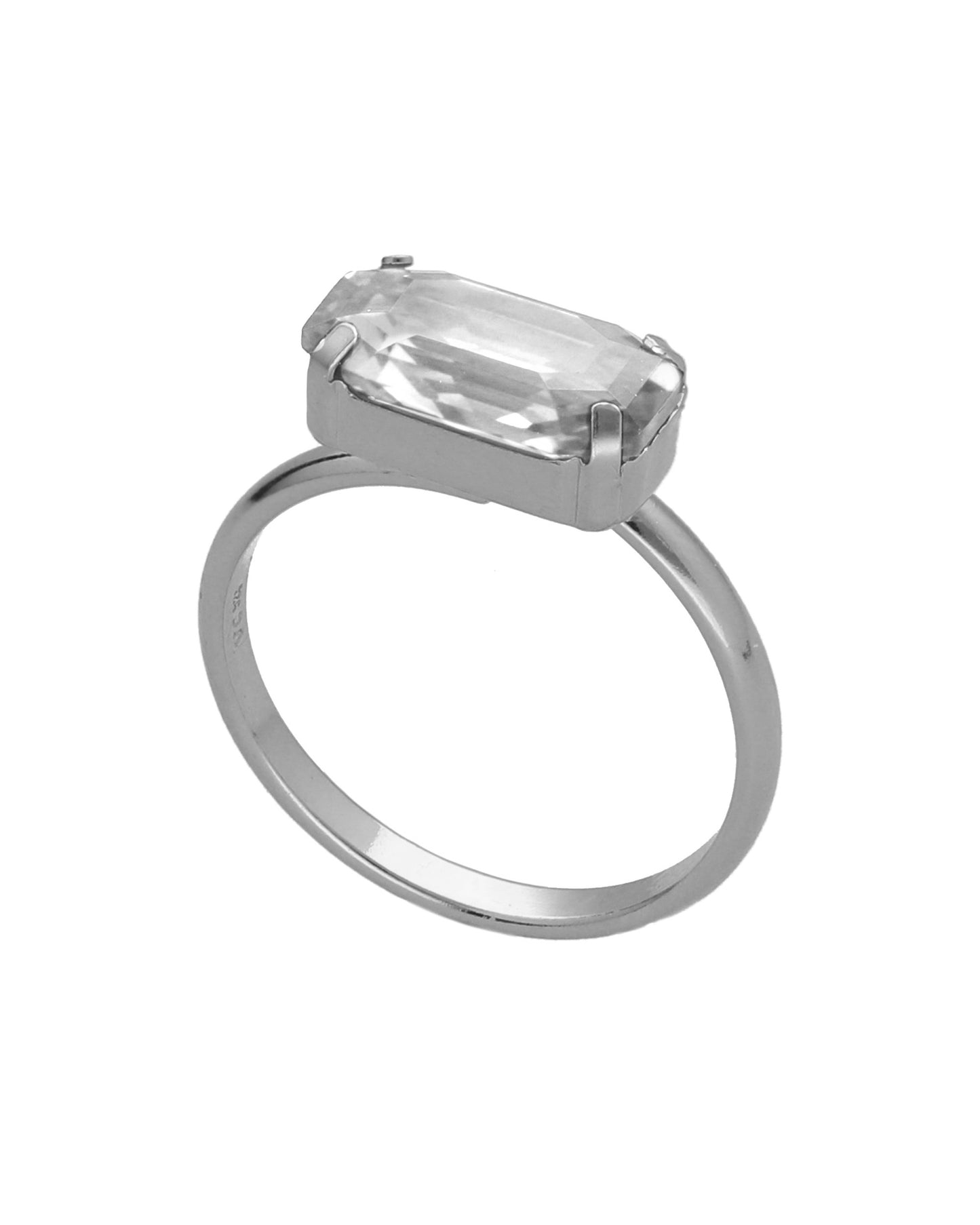 Anillo ajustable rectángulo Lieve con cristal blanco en Plata baño rodio
