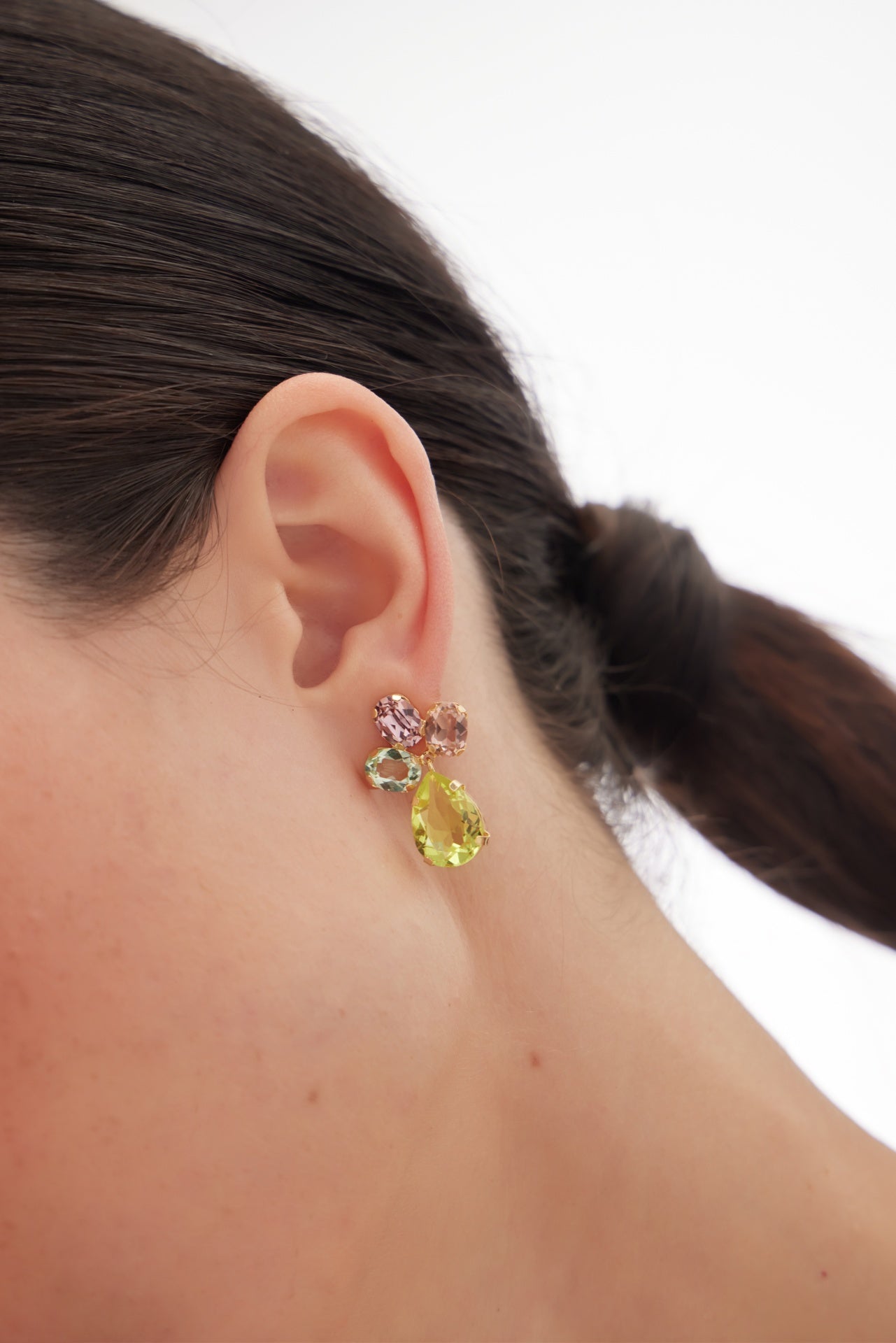 Pendientes largos flor Amalfi con cristal en Plata baño Oro