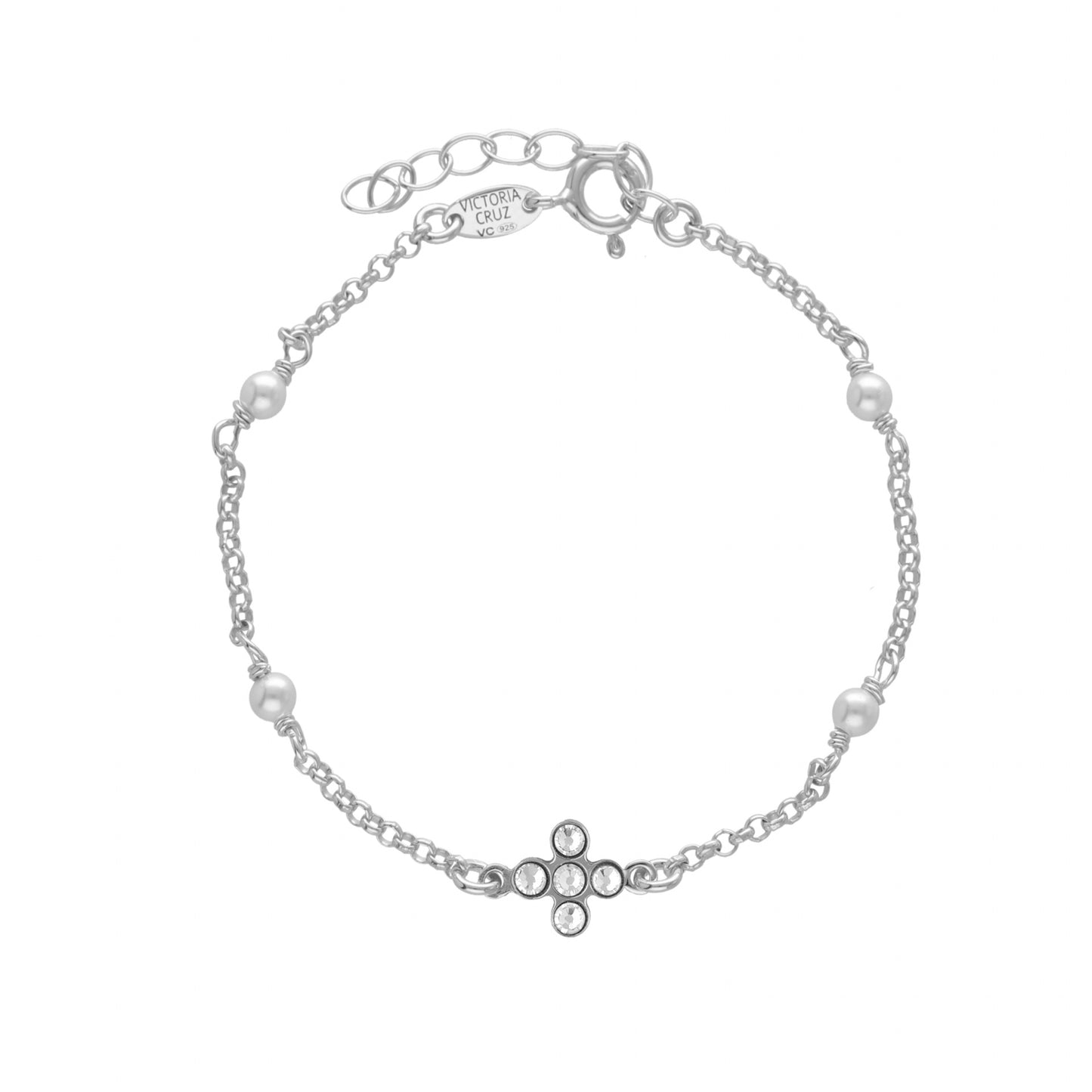 Pulsera Cintilar cruz cristal blanco en Plata