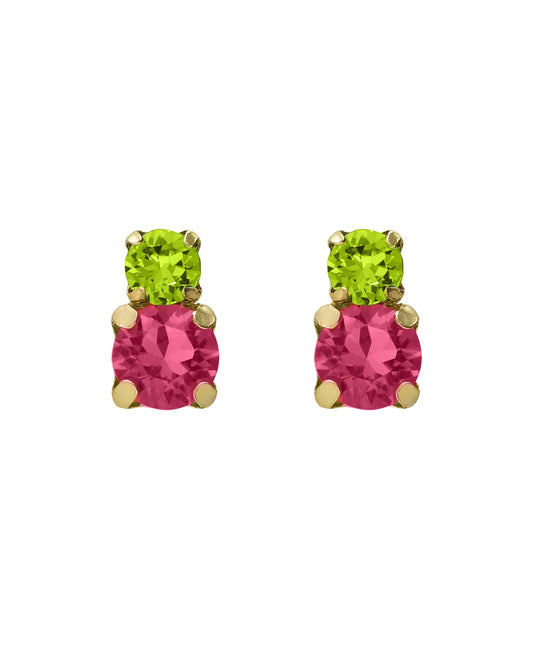 Pendientes botón Fleur con cristal en Plata baño Oro