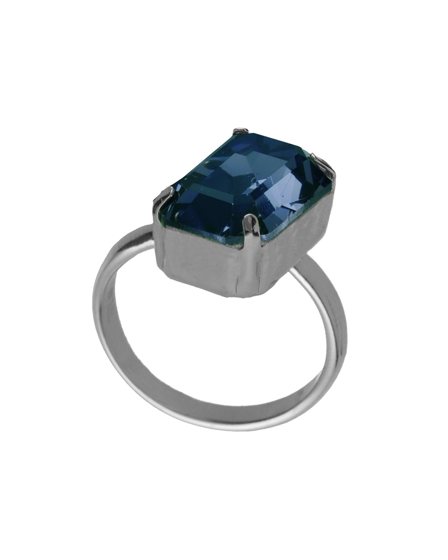 Anillo ajustable rectángulo Borea con cristal en Plata baño Rodio