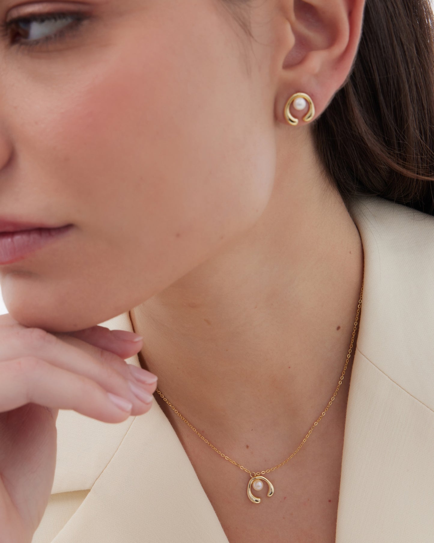 Collar corto Solene con perla cultivada en Plata baño Oro
