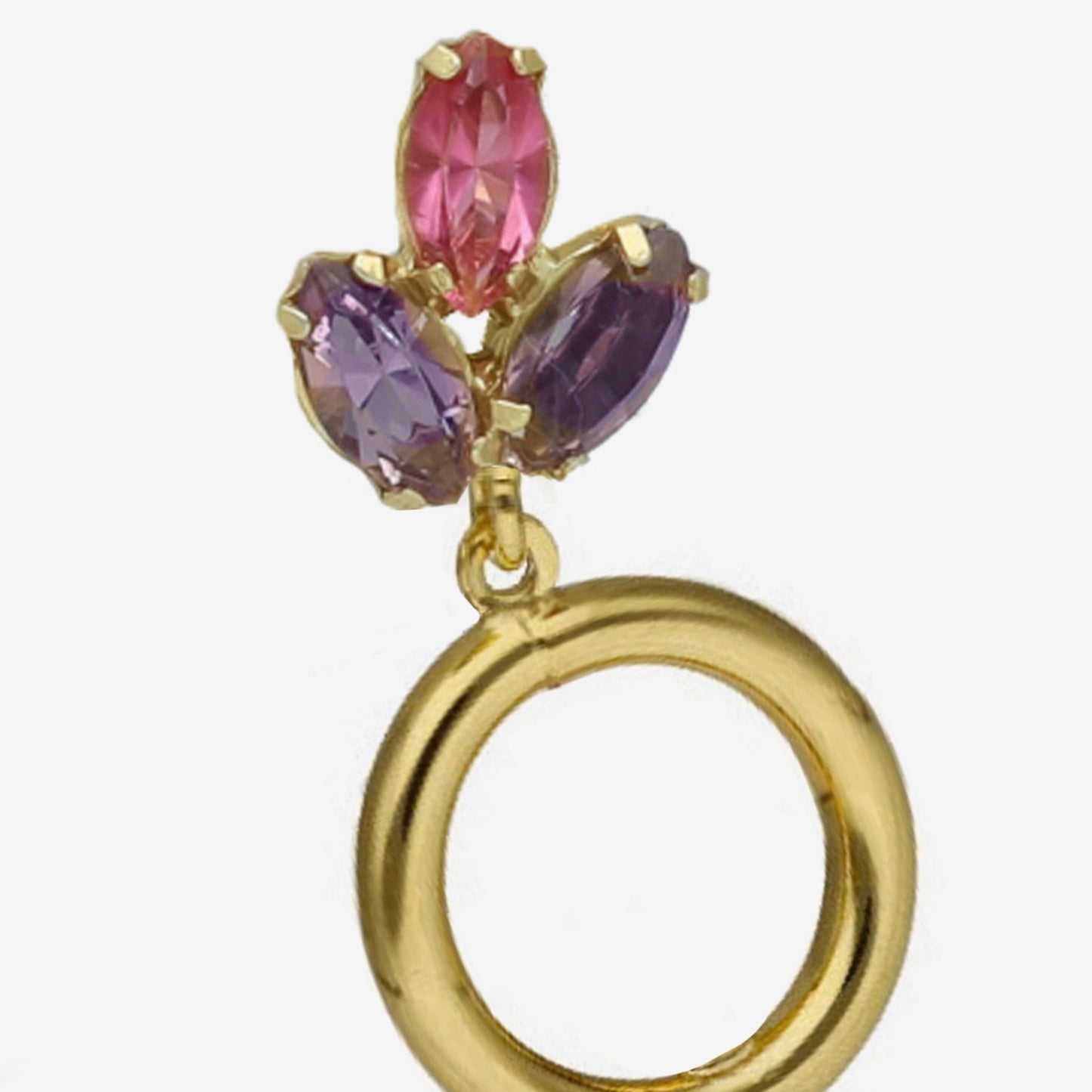 Pendientes largos Lia círculo rosa en Plata baño Oro