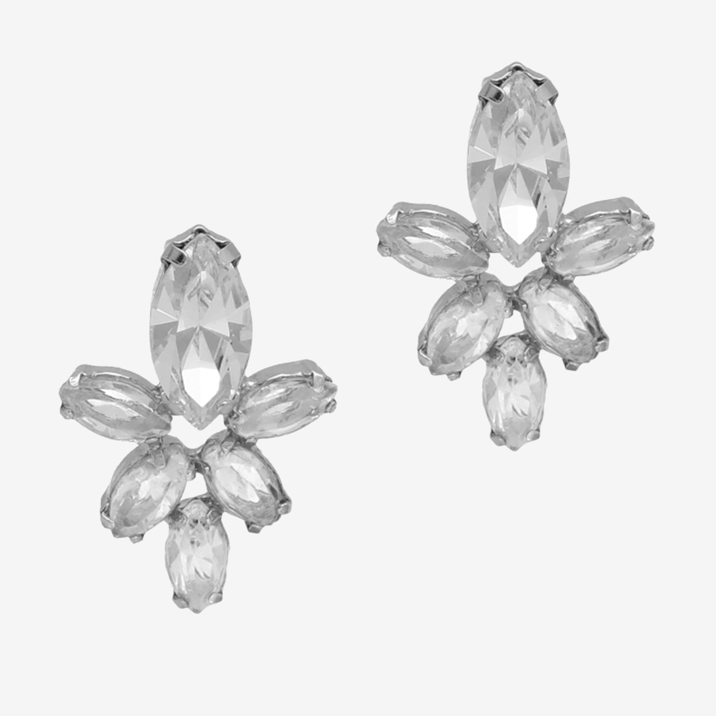 Pendientes cortos Grace cristal blanco en Plata baño rodio