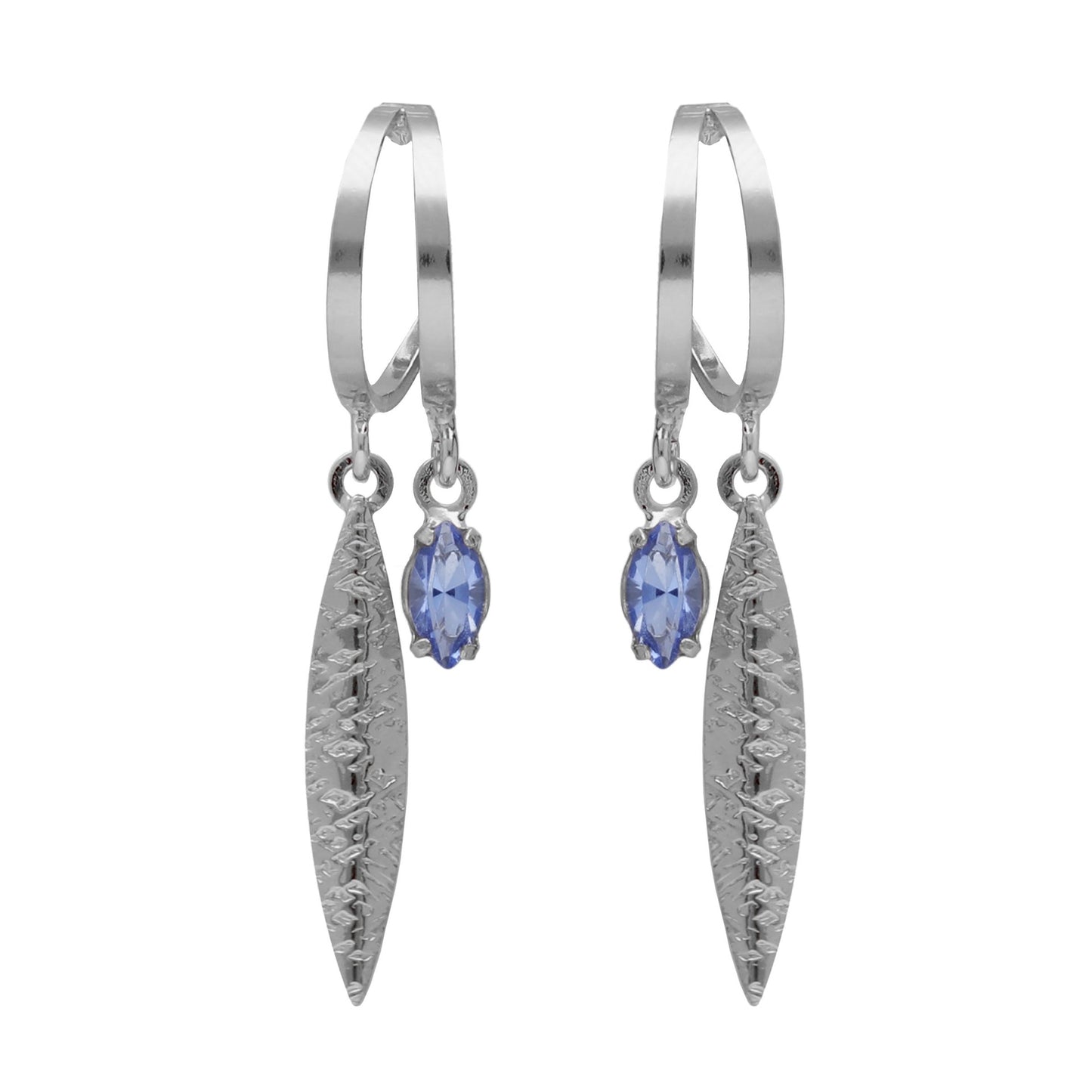 Pendientes aro Lisbon hoja cristal azul en Plata