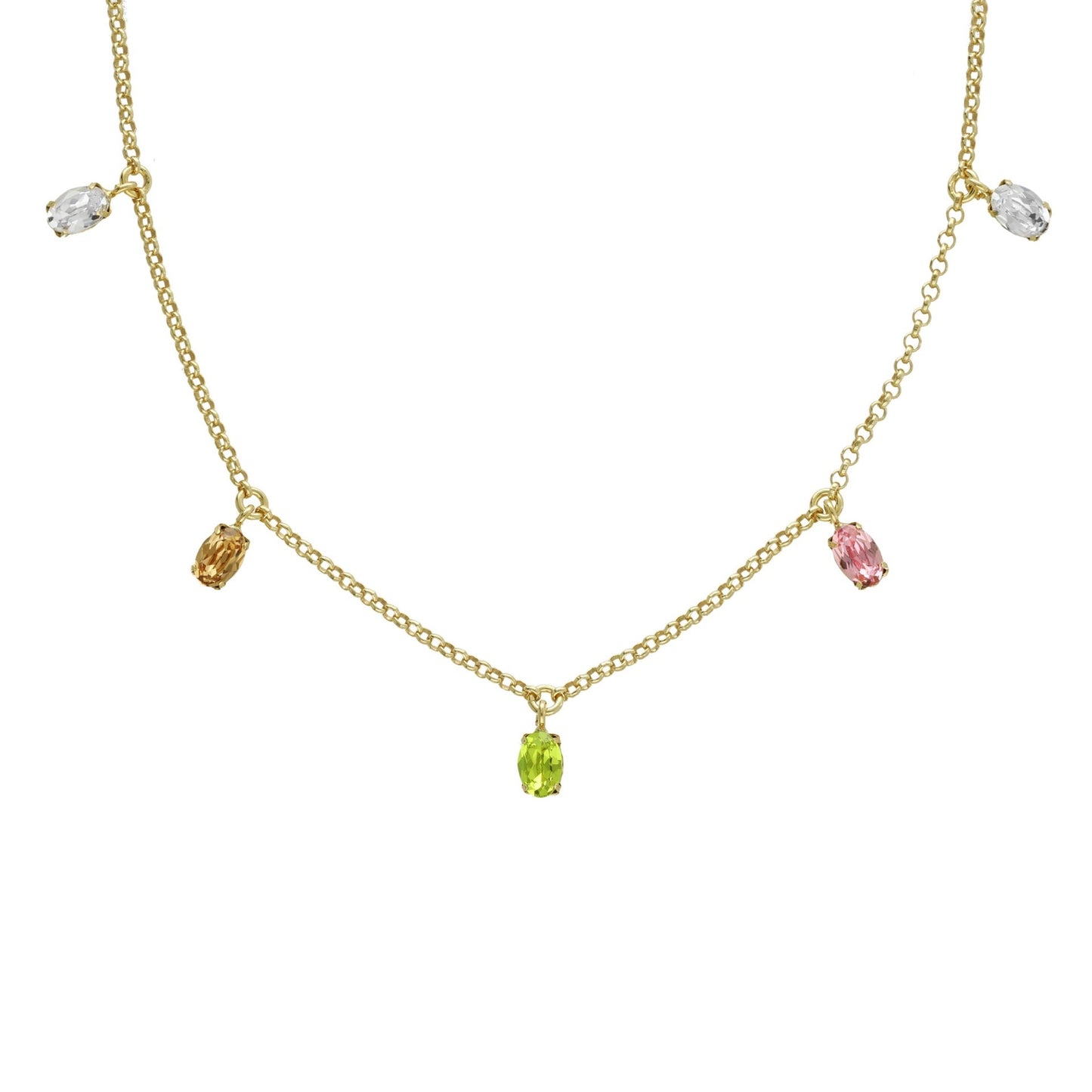 Collar corto Alyssa oval cristal multicolor en Plata